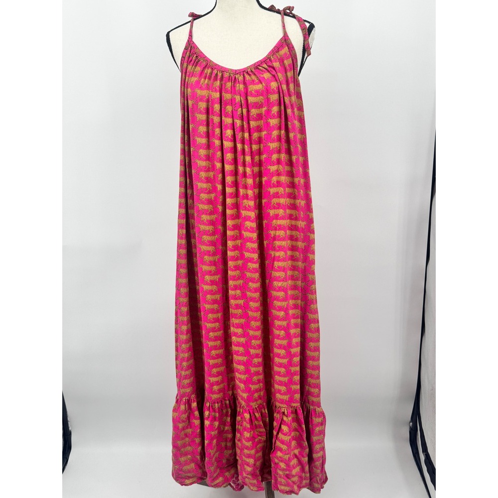 Emerson Fry Maxi Dress Women M/L Pink Leopard Print Tiered India Collection